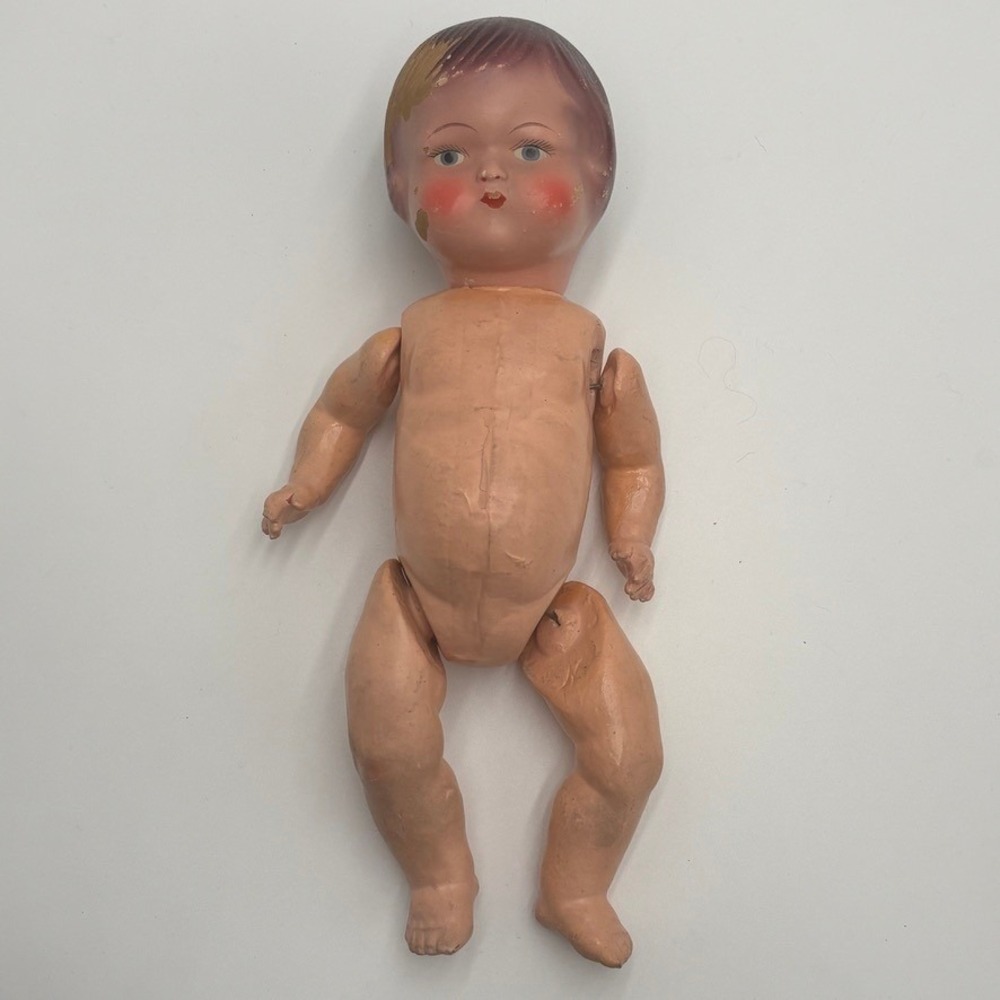 Antique German Baby Doll Composition & Bisque Jointed 10 Inch Painted Face